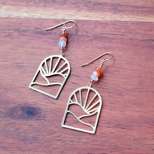 Gold Mexican Fire Opal Earrings